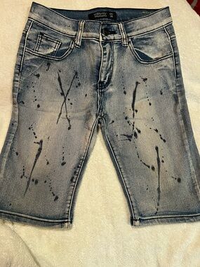 Kids Denim Shorts with Black Splatter Detail - Unbranded